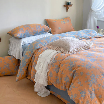 French Yarn-dyed Jacquard Double-layer Yarn Cotton Gauze Four-piece Set