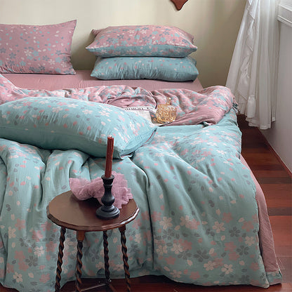 French Yarn-dyed Jacquard Double-layer Yarn Cotton Gauze Four-piece Set