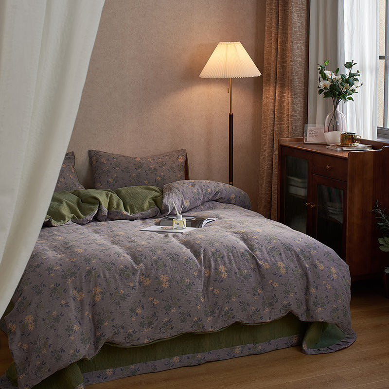 French Yarn-dyed Jacquard Double-layer Yarn Cotton Gauze Four-piece Set