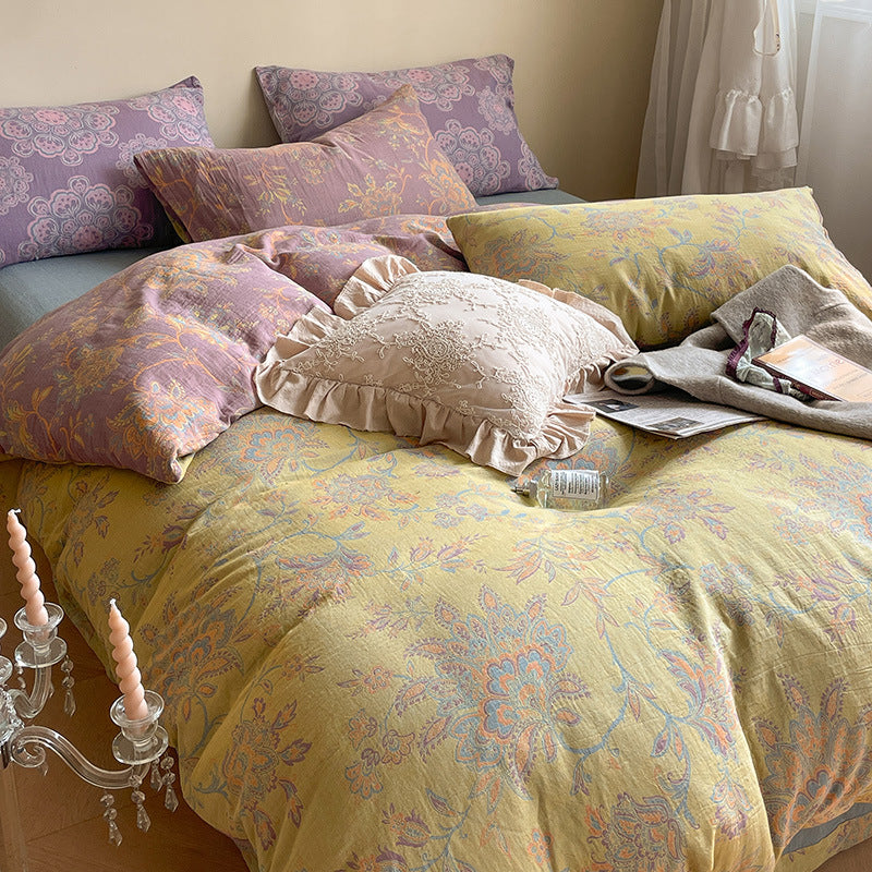 French Yarn-dyed Jacquard Double-layer Yarn Cotton Gauze Four-piece Set