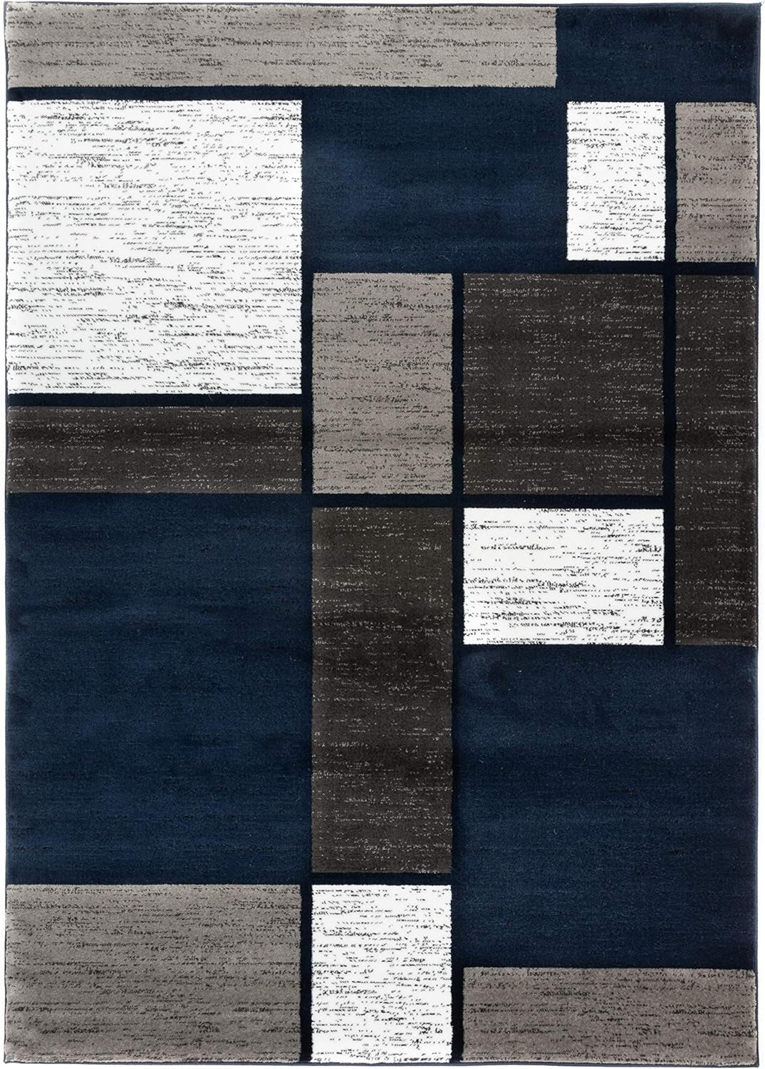 Modern Geometric Boxes Navy Area Rug, Fade-Resistant Carpet for Large Living Room, Bedroom, or Open Space, 10' X 14'