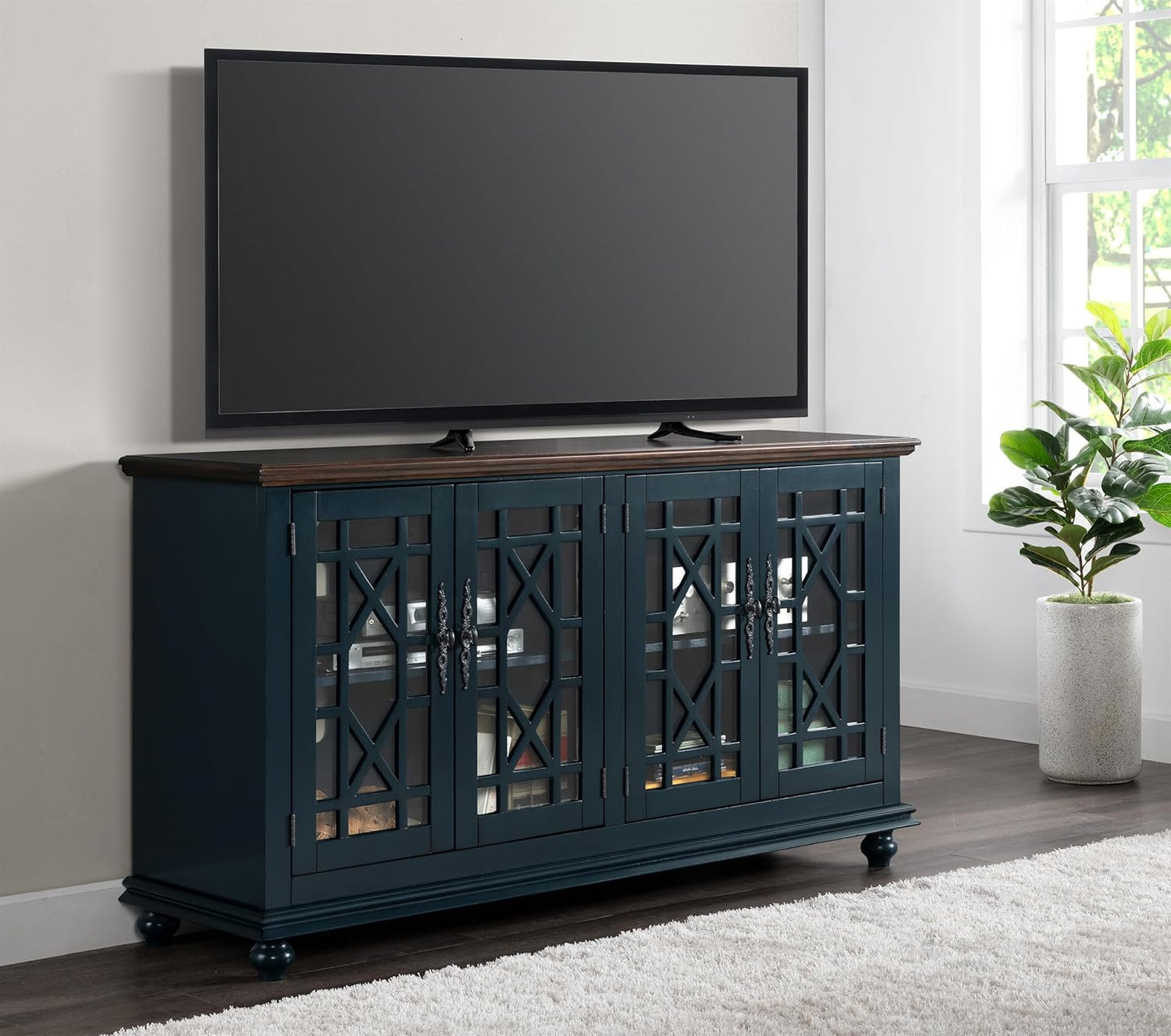Palisades TV Stand, 63" W X 35" H, Catalina Blue with Coffee Top