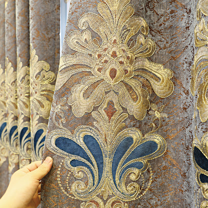 Luxury Velvet Embroidered Curtains, 1 Pair, Vintage Style, Blackout, UV Protection, Thick, Suitable For Bedroom And Living