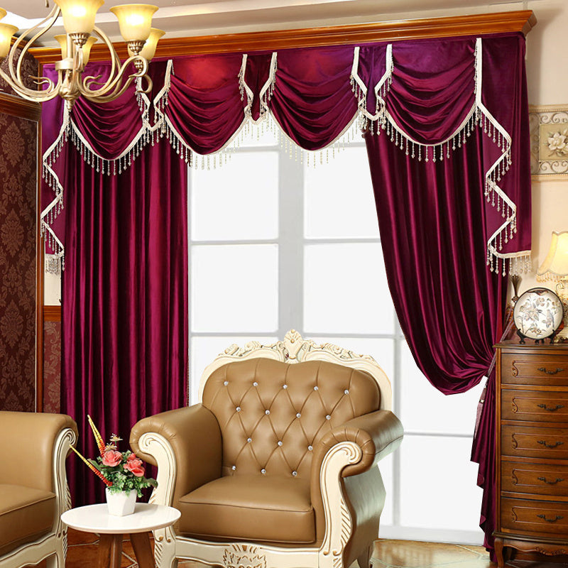 Luxury Festive Velvet Red Bedroom, Living Room, Water Wave Curtains, Wedding Room, Blackout Curtains