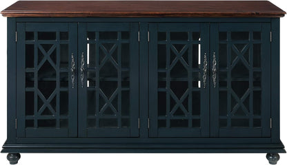 Palisades TV Stand, 63" W X 35" H, Catalina Blue with Coffee Top