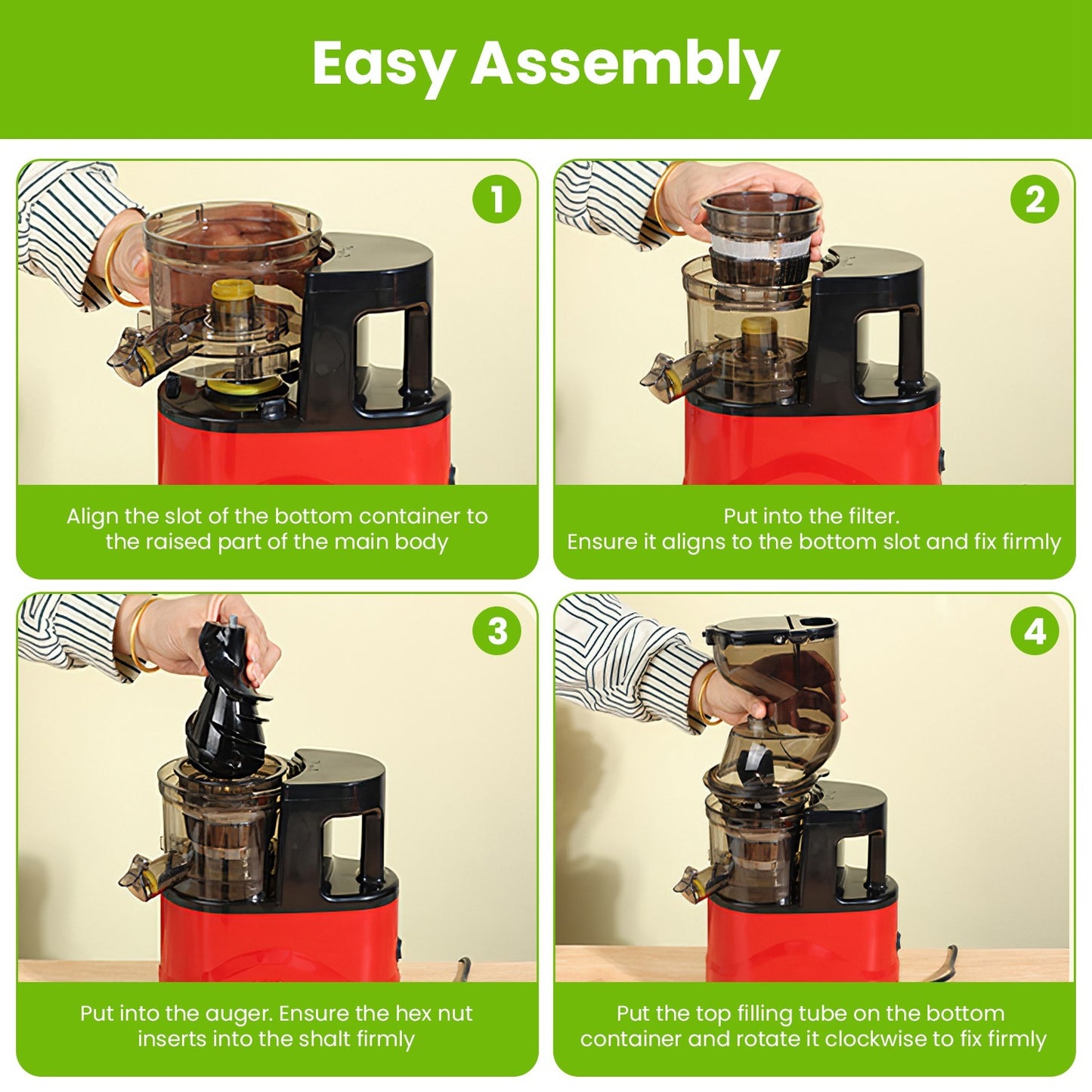 1Pc Cold Press Juicer Machine 300W Electric Slow Masticating Juicer For Whole Vegetable And Fruit With Reverse Function 2 Containers Cleaning Brush Clear Marks Easy Cleaning