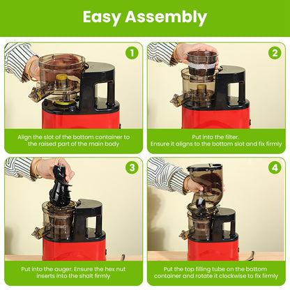 1Pc Cold Press Juicer Machine 300W Electric Slow Masticating Juicer For Whole Vegetable And Fruit With Reverse Function 2 Containers Cleaning Brush Clear Marks Easy Cleaning