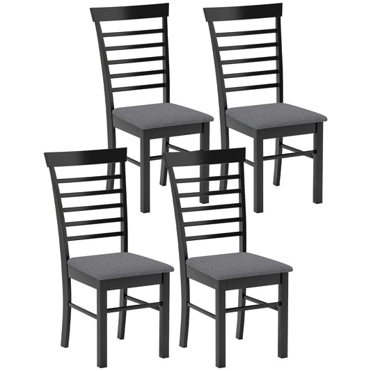 Wooden Dining Chairs Set Of 4, Farmhouse Upholstered Kitchen Chairs With Rubber Wood Frame, Black And Gray