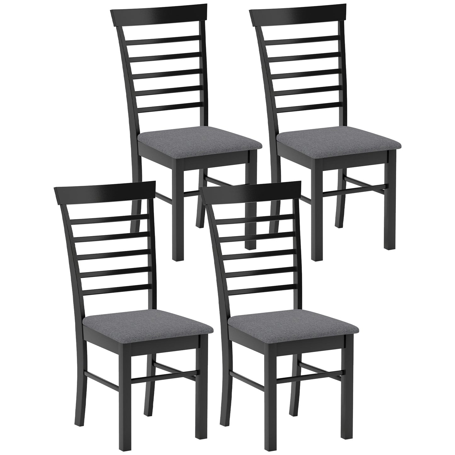 Wooden Dining Chairs Set Of 4, Farmhouse Upholstered Kitchen Chairs With Rubber Wood Frame, Black And Gray