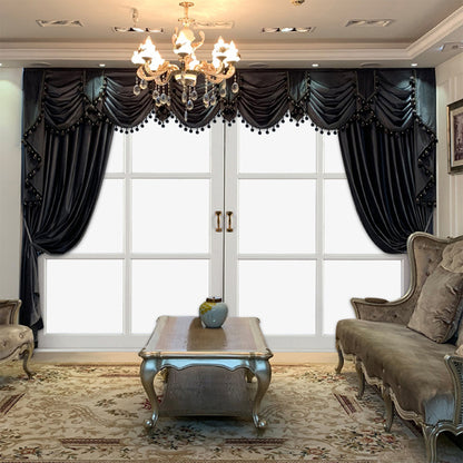 European Luxury Villa, Thick And Luxurious All-black Velvet Curtains, Living Room, Dining Room, Perfect Curtains.