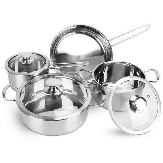 4Pcs Stainless Steel Cookware Set Frying Pan 2Quart Saucepan 2.7Quart 3.7Quart Stockpot With Lid Dishwasher Safe