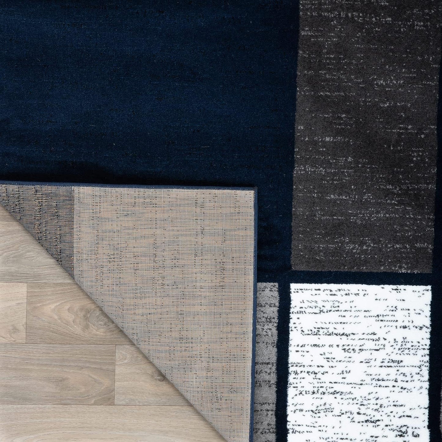 Modern Geometric Boxes Navy Area Rug, Fade-Resistant Carpet for Large Living Room, Bedroom, or Open Space, 10' X 14'