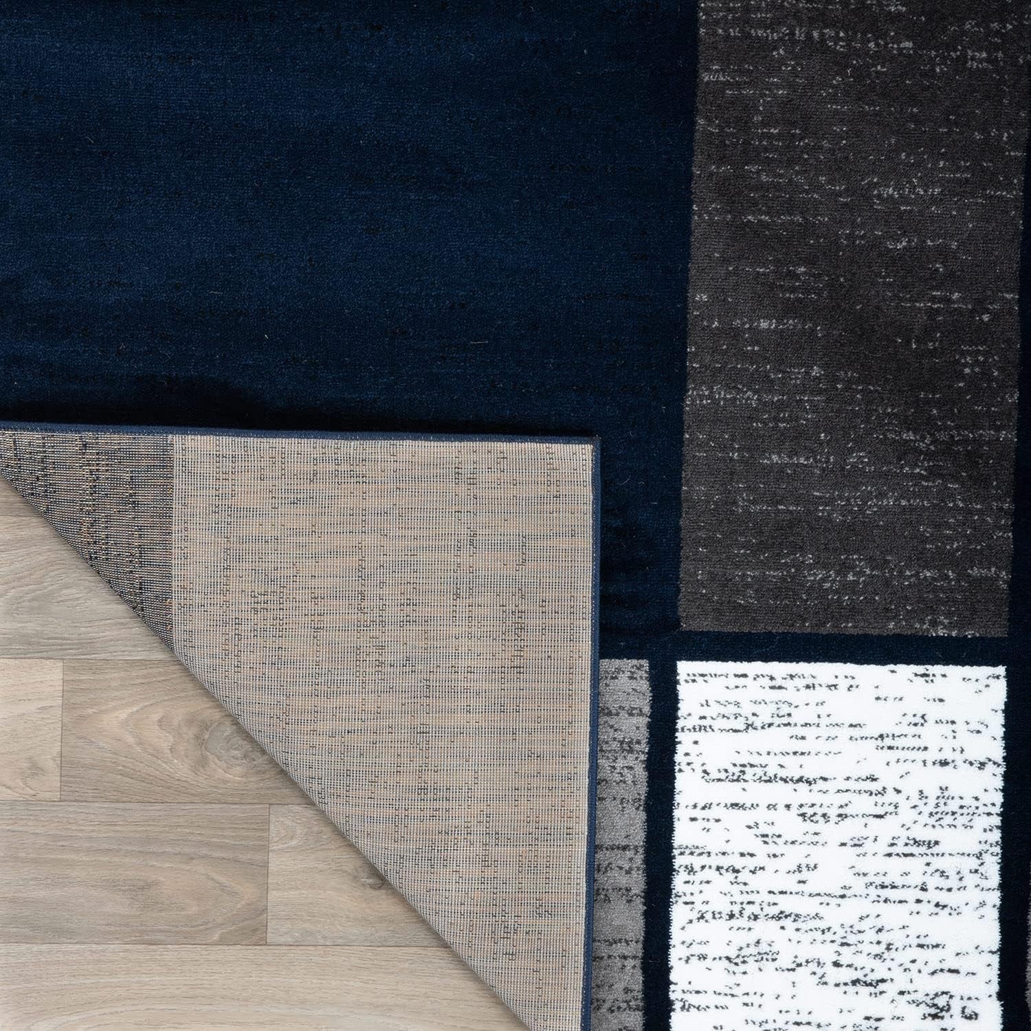 Modern Geometric Boxes Navy Area Rug, Fade-Resistant Carpet for Large Living Room, Bedroom, or Open Space, 10' X 14'