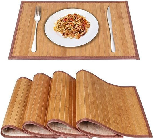 Bamboo Placemats for Dining Table, Placemats Set of 4,Stain-Resistant,Heat-Resistant Place Mats,Durable and Sturdy Dining Place Mats for Kitchen Table