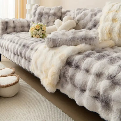 Thicken Imitation Rabbit Fur Plush Sofa Slipcover Non-Slip Soft Sofa Towel Couch Cushion Cover for Living Room Modern Home Decor