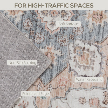 4x6 Area Rug, Vintage Machine Washable Rug, Non-Slip Carpet For Living Room, Bedroom, Dining Room, Brown & Light Blue