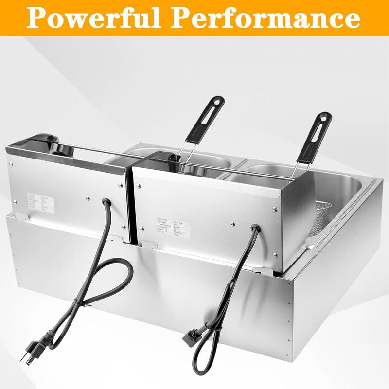 5000W Commercial Dual Basket Deep Fryer - 12L Stainless Steel Electric Fryer W/ Independent Temp Control, Detachable Oil Tanks & U-Shaped Heating