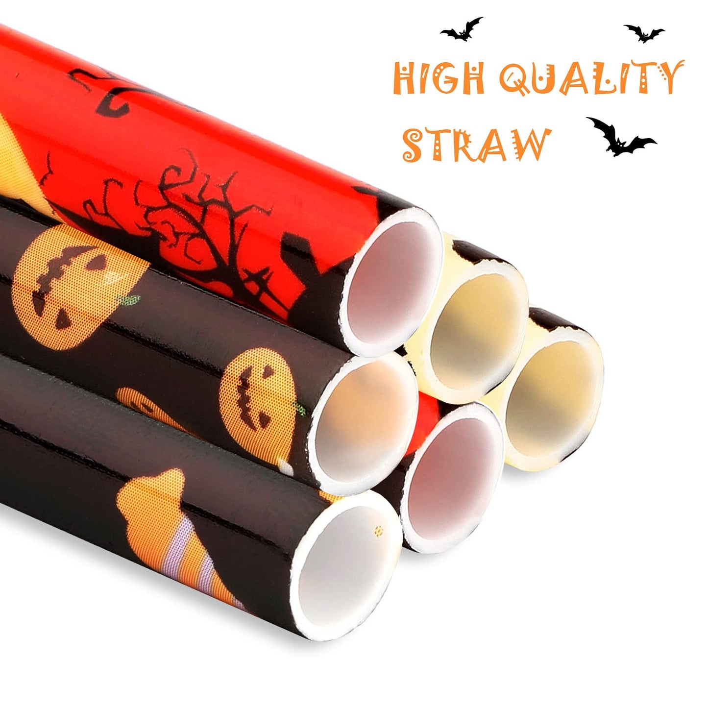 40 Pack Of 9 Inch BPA-Free Halloween Reusable Straws With Colorful Stripe Print Hard Straws For Mason Jars, Mason Glasses, Home Or Party Use, Comes With A Cleaning Brush-Selling On Amazon Is Prohibite