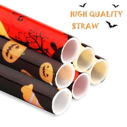 40 Pack Of 9 Inch BPA-Free Halloween Reusable Straws With Colorful Stripe Print Hard Straws For Mason Jars, Mason Glasses, Home Or Party Use, Comes With A Cleaning Brush-Selling On Amazon Is Prohibite