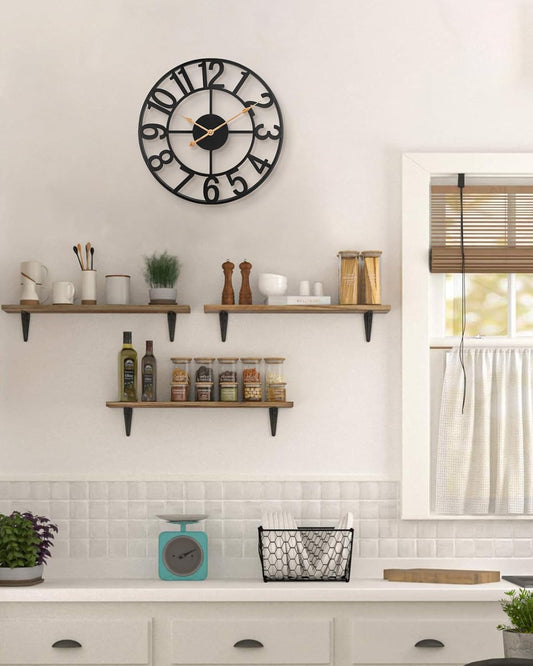 Wall Clock, 14 Inch Silent Battery Operated Wall Clocks for Living Room Decor, Modern Farmhouse Vintage Black Metal Indoor Outdoor Large Analog Clock for Bedroom, Kitchen, Patio - Black