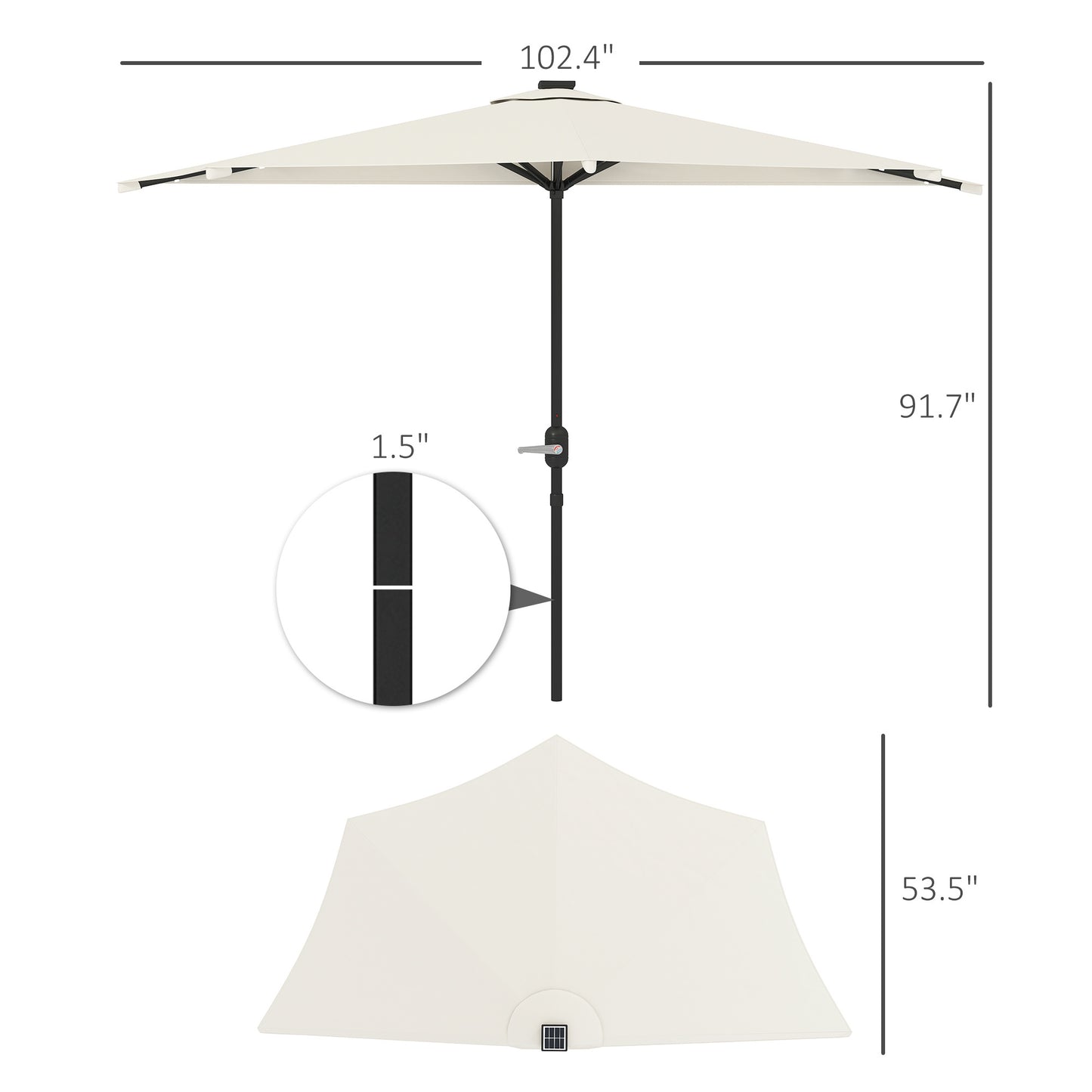 Half Outdoor Patio Umbrella,  Small Vented Half Patio Umbrella With Crank 8 Ribs For Balcony Porch Garden Deck Poolside, Cream White