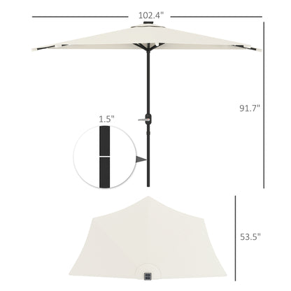 Half Outdoor Patio Umbrella,  Small Vented Half Patio Umbrella With Crank 8 Ribs For Balcony Porch Garden Deck Poolside, Cream White