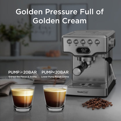 Geek Chef Espresso Machine, 20 Bar Espresso Machine With Milk Frother For Latte, Cappuccino, Macchiato, For Home Espresso Maker, 1.8L Water Tank, Stainless Steel,