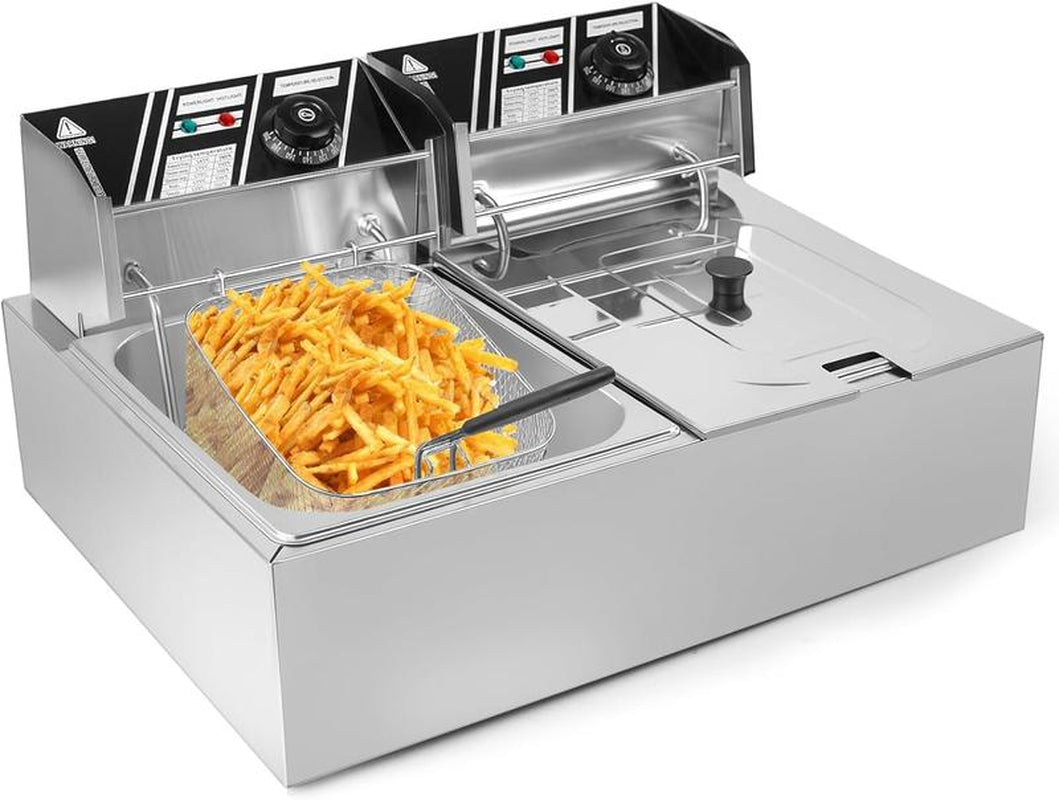 5000W Commercial Dual Basket Deep Fryer - 12L Stainless Steel Electric Fryer W/ Independent Temp Control, Detachable Oil Tanks & U-Shaped Heating