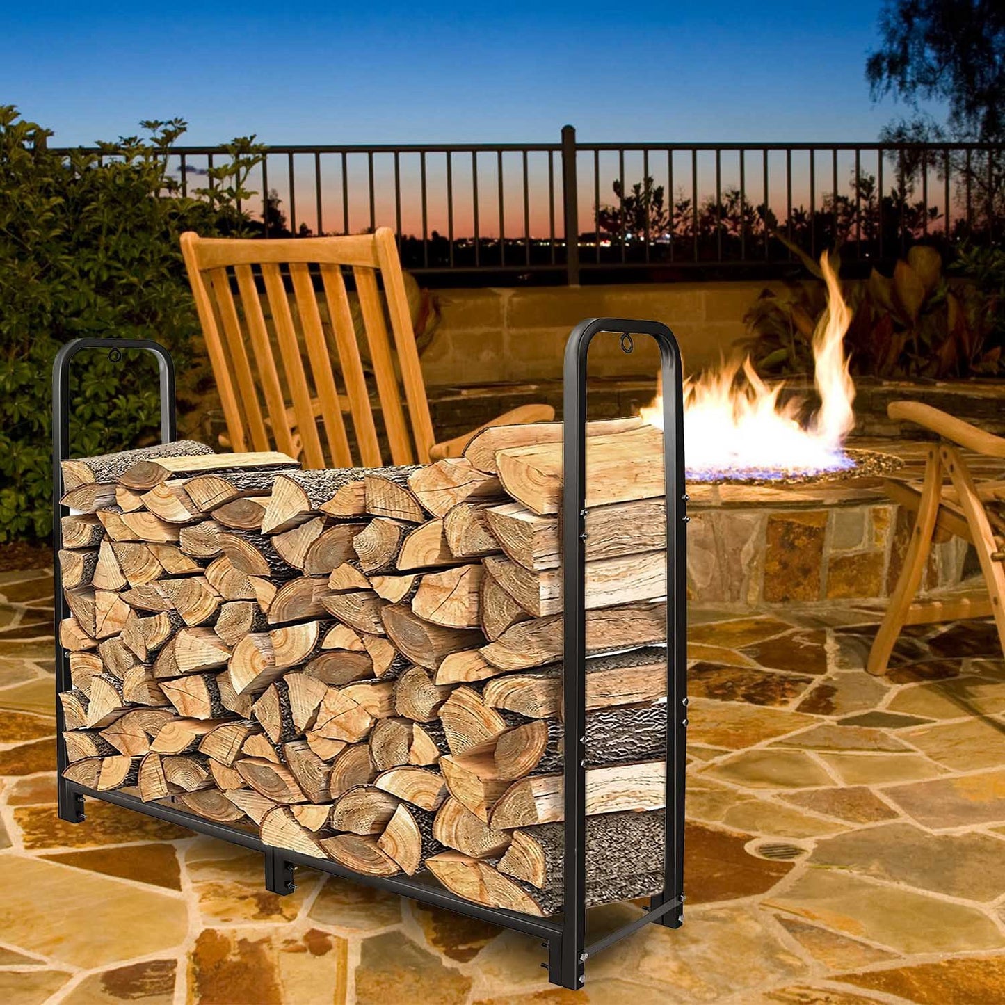 1Pc Firewood Log Rack 2500LBS Iron Wood Lumber Storage Stacking Rack 4.03ft Heavy Duty Pile Lumber Storage Holder For Fireplace Firepit