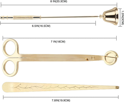 3 in 1 Candle Accessory Set - Wick Trimmer, Snuffer, Dipper with Gift Package for Candle Lovers (Champagne Gold)