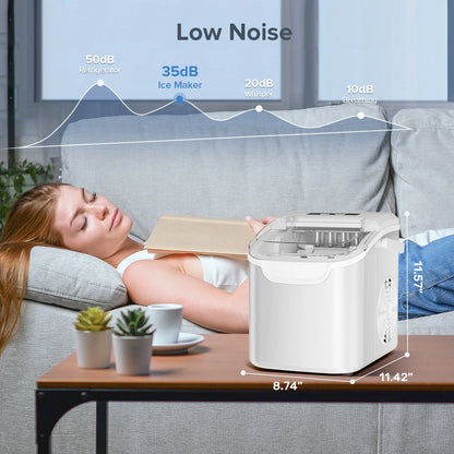 Countertop Portable Ice Maker, 8 Cubes Ready in 6 Mins, Self-Cleaning with Handle, Ice Scoop, 2 Sizes of Bullet Ice Cubes, for Home/Kitchen/Office-White