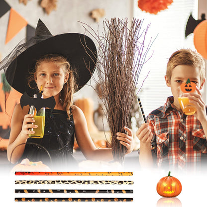 40 Pack Of 9 Inch BPA-Free Halloween Reusable Straws With Colorful Stripe Print Hard Straws For Mason Jars, Mason Glasses, Home Or Party Use, Comes With A Cleaning Brush-Selling On Amazon Is Prohibite