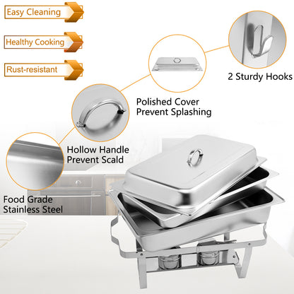 2pcs Stainless Steel 9L, Buffet Stove Rectangular