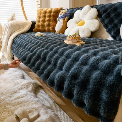 Thicken Imitation Rabbit Fur Plush Sofa Slipcover Non-Slip Soft Sofa Towel Couch Cushion Cover for Living Room Modern Home Decor