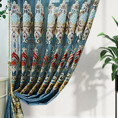 Modern Style Living Room European Hollow Embroidery Curtains Thickened Velvet Bedroom Light-proof French Windows 2-piece Set