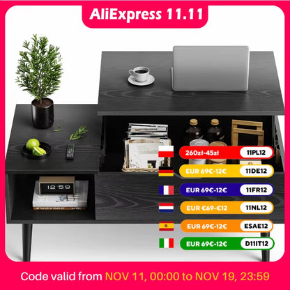 Lift Top Coffee Tables for Living Room 39.37"X19.7" Desk Tea Wood Dining Tables Adjustable Storage Shelf Easy Lift or Lower