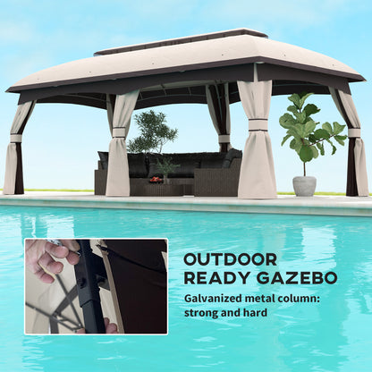 10 X 20 Patio Gazebo, Outdoor Gazebo Canopy Shelter With Netting, Vented Roof For Garden, Beige