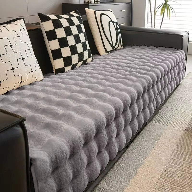 Thicken Imitation Rabbit Fur Plush Sofa Slipcover Non-Slip Soft Sofa Towel Couch Cushion Cover for Living Room Modern Home Decor