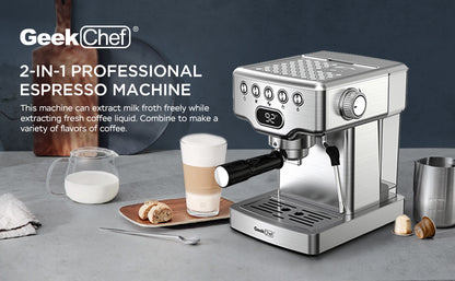 Geek Chef Espresso Machine, 20 Bar Espresso Machine With Milk Frother For Latte, Cappuccino, Macchiato, For Home Espresso Maker, 1.8L Water Tank, Stainless Steel,