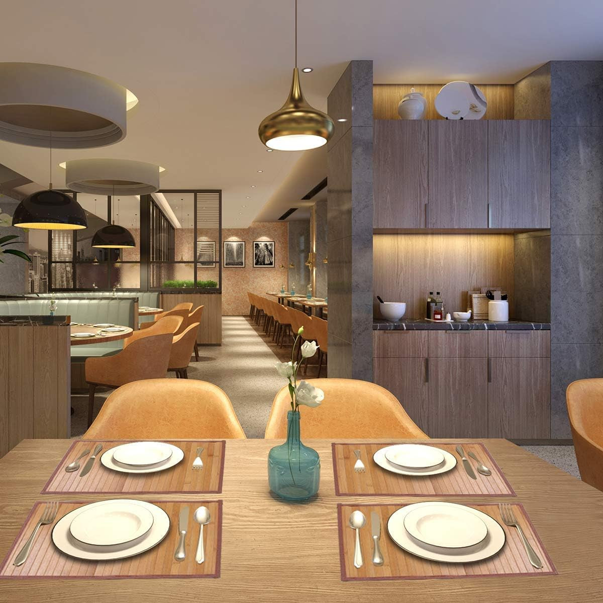 Bamboo Placemats for Dining Table, Placemats Set of 4,Stain-Resistant,Heat-Resistant Place Mats,Durable and Sturdy Dining Place Mats for Kitchen Table