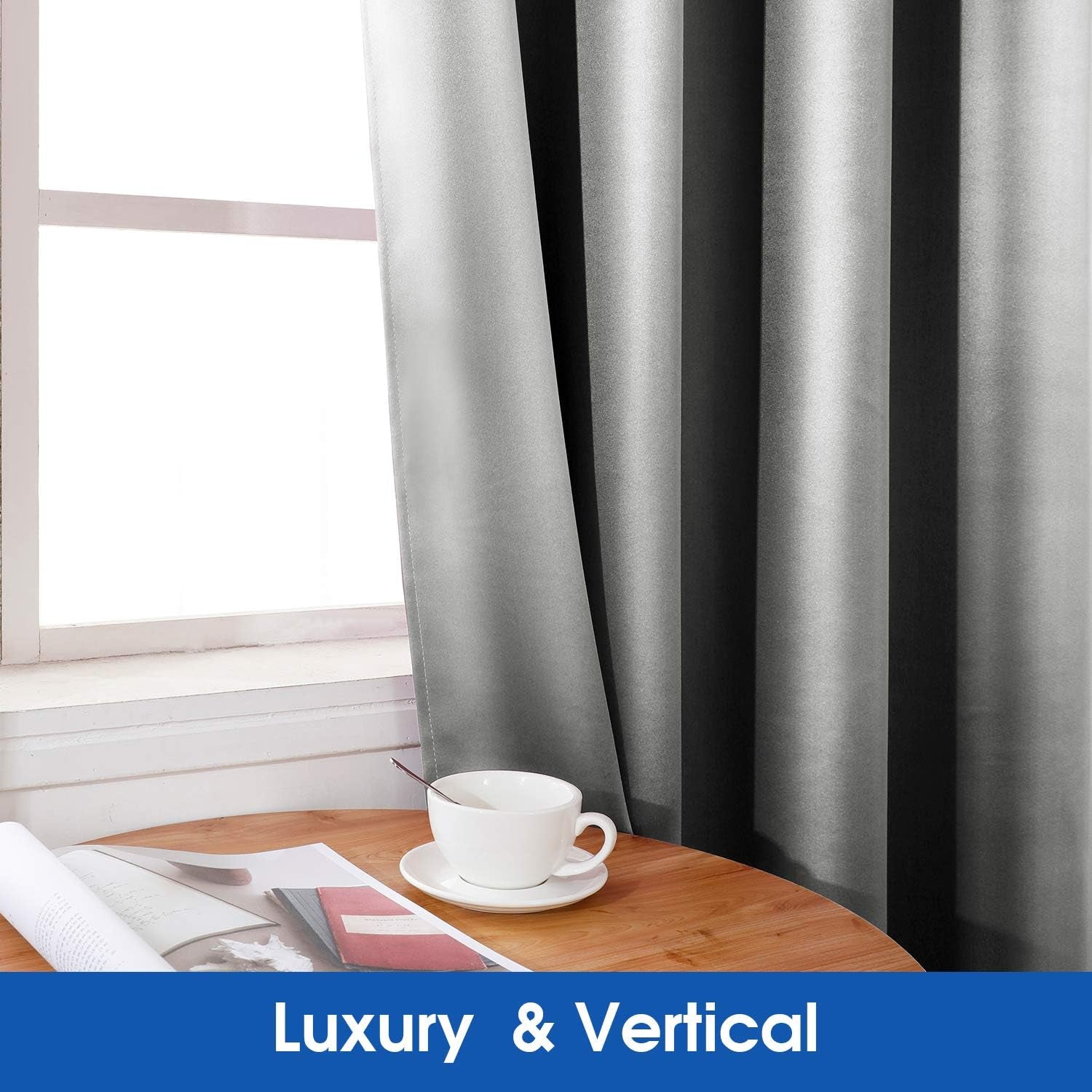 2 Panels Silver Grey Faux Silk Blackout Luxury Curtains, 52 X 96 Inch Room Darkening Satin Thermal Insulated Window Drapes for Bedroom Decor, Indoor