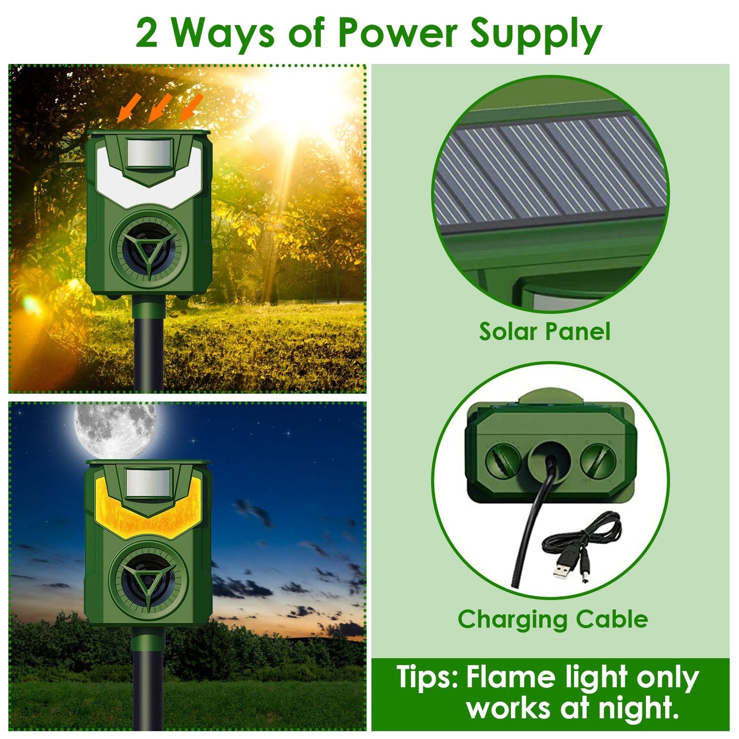 1Pc Solar Ultrasonic Animal Repeller With Flame Light USB Charge Motion Sensor Animal Repellent Chaser IP55 Waterproof Dog Raccoon Fox Skunk