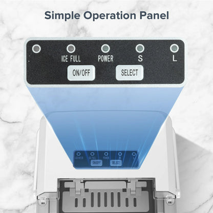 Countertop Portable Ice Maker, 8 Cubes Ready in 6 Mins, Self-Cleaning with Handle, Ice Scoop, 2 Sizes of Bullet Ice Cubes, for Home/Kitchen/Office-White