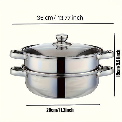 High Quality Stainless Steel Steamer Set - Double-layer Thickened Design, Suitable For Induction Cookers And Gas Stoves - Perfect For Cooking And Hospitality, Durable Household Kitchen Utensils
