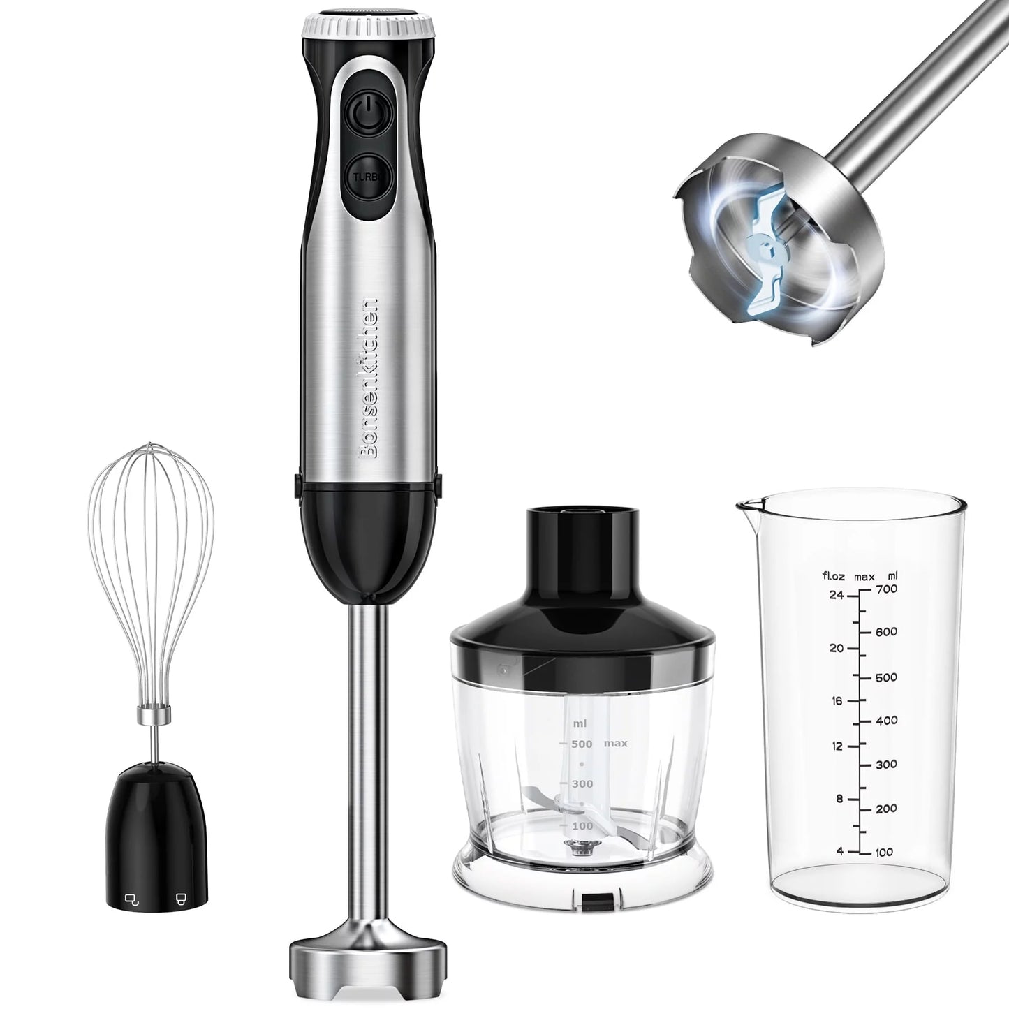 Immersion Hand Blender, Stainless Steel, 20-Speed, Handheld Mixer for Soup, Smoothies, Purees, Emulsifies