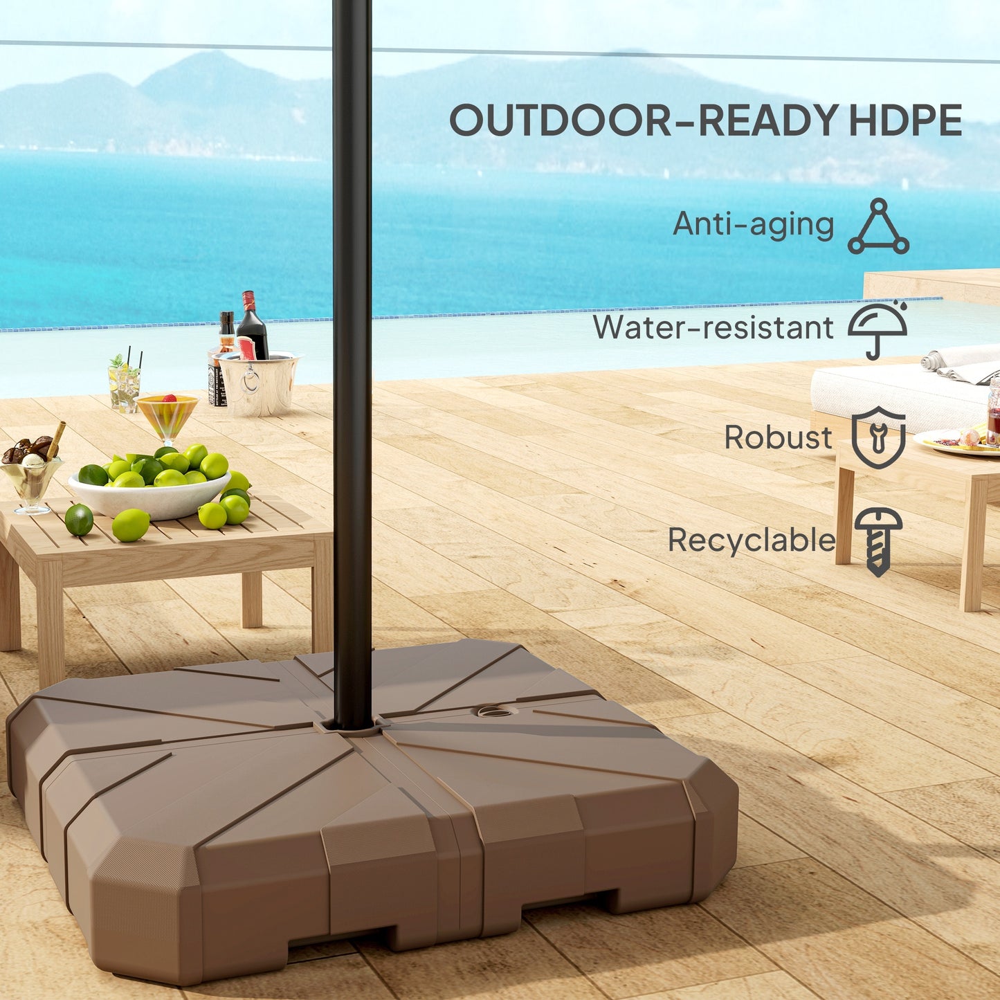 Square Patio Umbrella Base, Cantilever Offset Umbrella Base Heavy Duty Outdoor Umbrella Stand Base, Filled Up To 143lbs With Stand Or 130lbs With Water For Garden Poolside, Brown