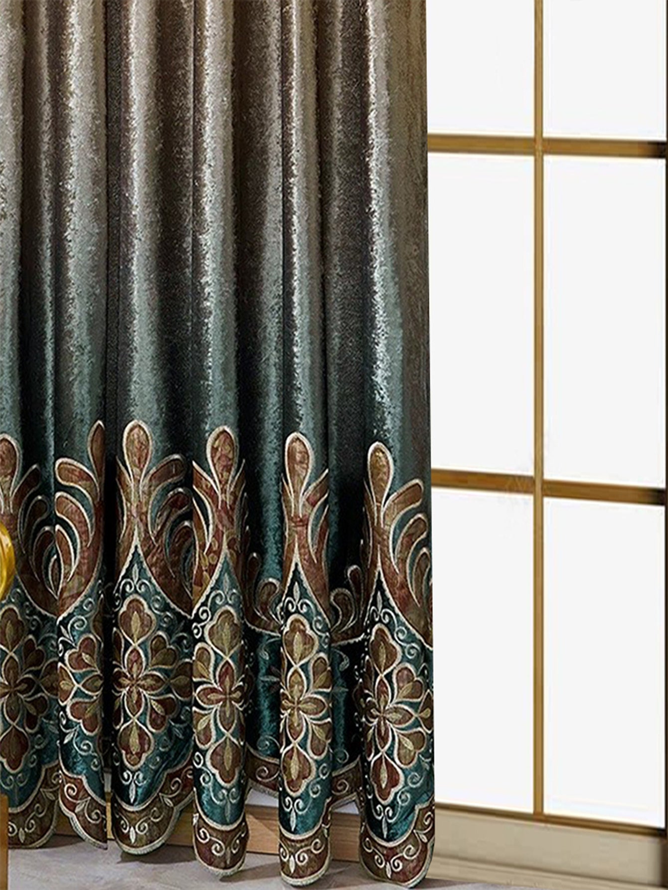 Two Pieces Of Luxurious European Villa Curtains With Elegant Floral Patterns, Suitable For Living Room And Bedroom