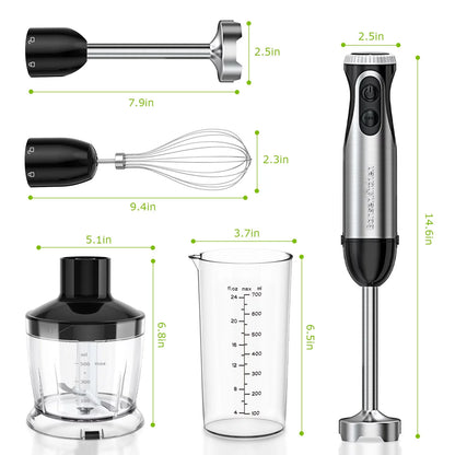 Immersion Hand Blender, Stainless Steel, 20-Speed, Handheld Mixer for Soup, Smoothies, Purees, Emulsifies