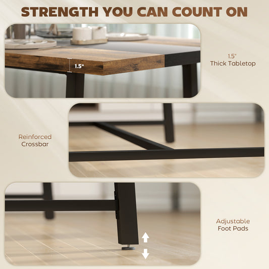 Industrial Kitchen Table For 8 People, 70.9 Long Dining Table With Large Tabletop And Steel Legs For Dining Room, Brown